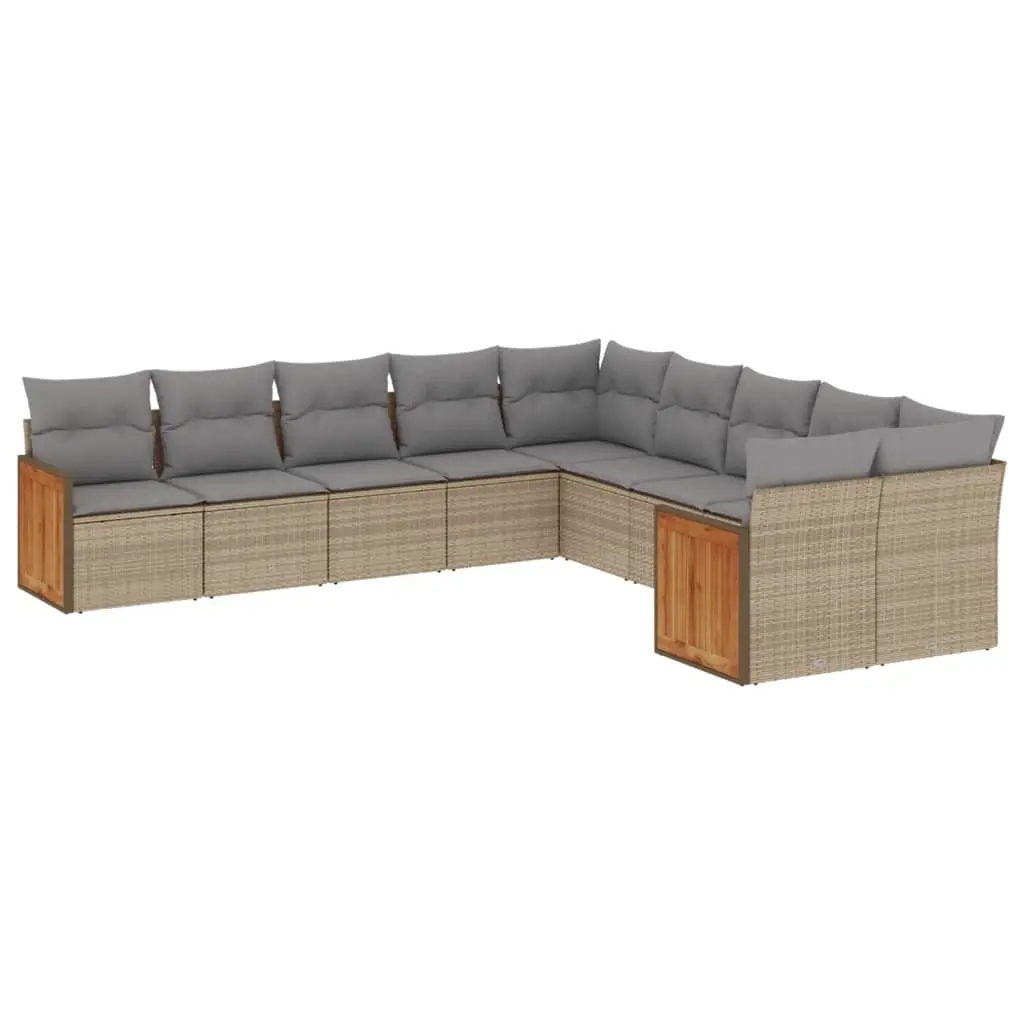 10 Piece Garden Sofa Set with Cushions Beige Poly Rattan 3228033 - Furniture