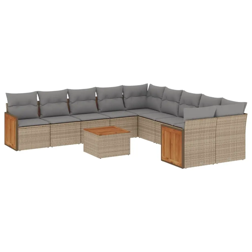 11 Piece Garden Sofa Set with Cushions Beige Poly Rattan 3228040 - Furniture