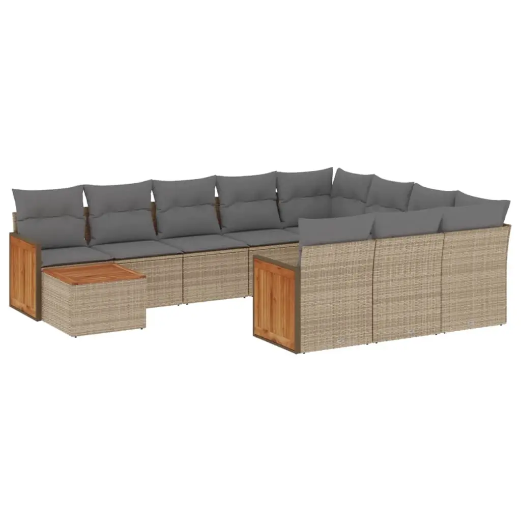 11 Piece Garden Sofa Set with Cushions Beige Poly Rattan 3228047 - Furniture