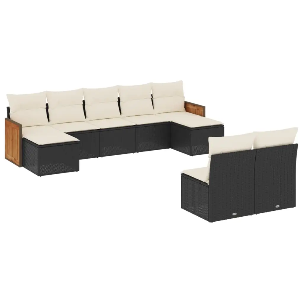 9 Piece Garden Sofa Set with Cushions Black Poly Rattan 3228051 - Furniture