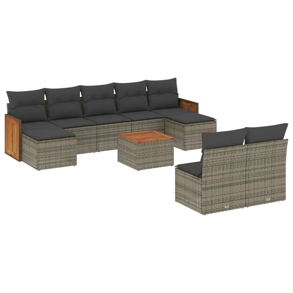 10 Piece Garden Sofa Set with Cushions Grey Poly Rattan 3228062 - Furniture