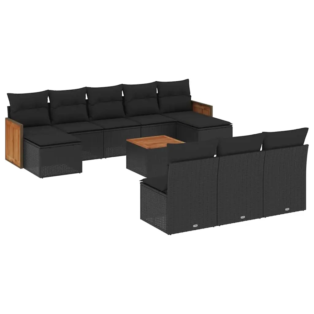 11 Piece Garden Sofa Set with Cushions Black Poly Rattan 3228071 - Furniture
