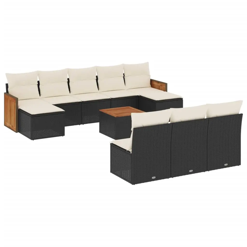 11 Piece Garden Sofa Set with Cushions Black Poly Rattan 3228072 - Furniture