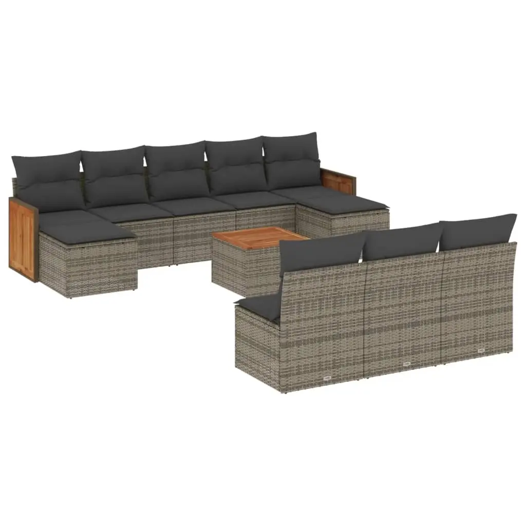 11 Piece Garden Sofa Set with Cushions Grey Poly Rattan 3228076 - Furniture