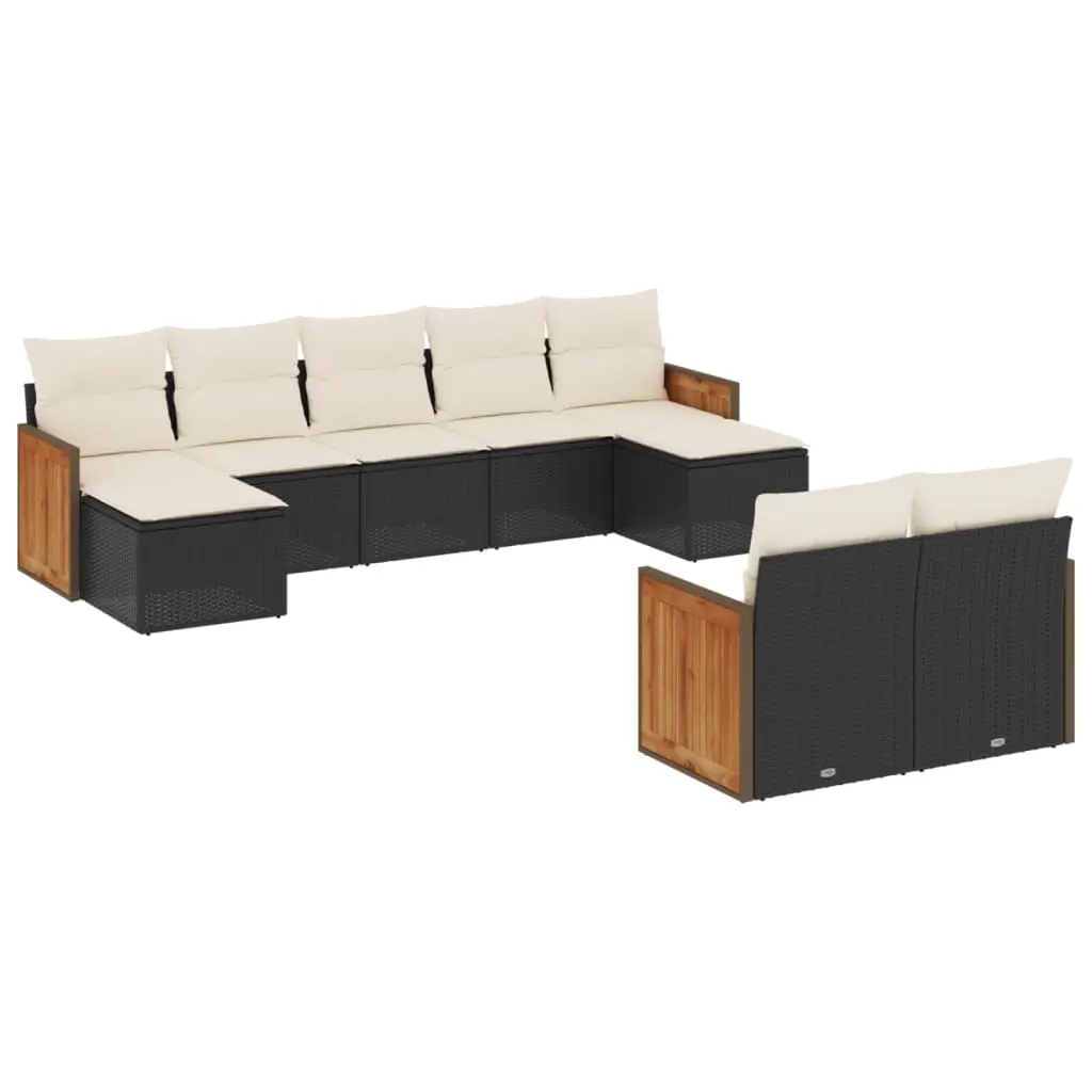 9 Piece Garden Sofa Set with Cushions Black Poly Rattan 3228079 - Furniture