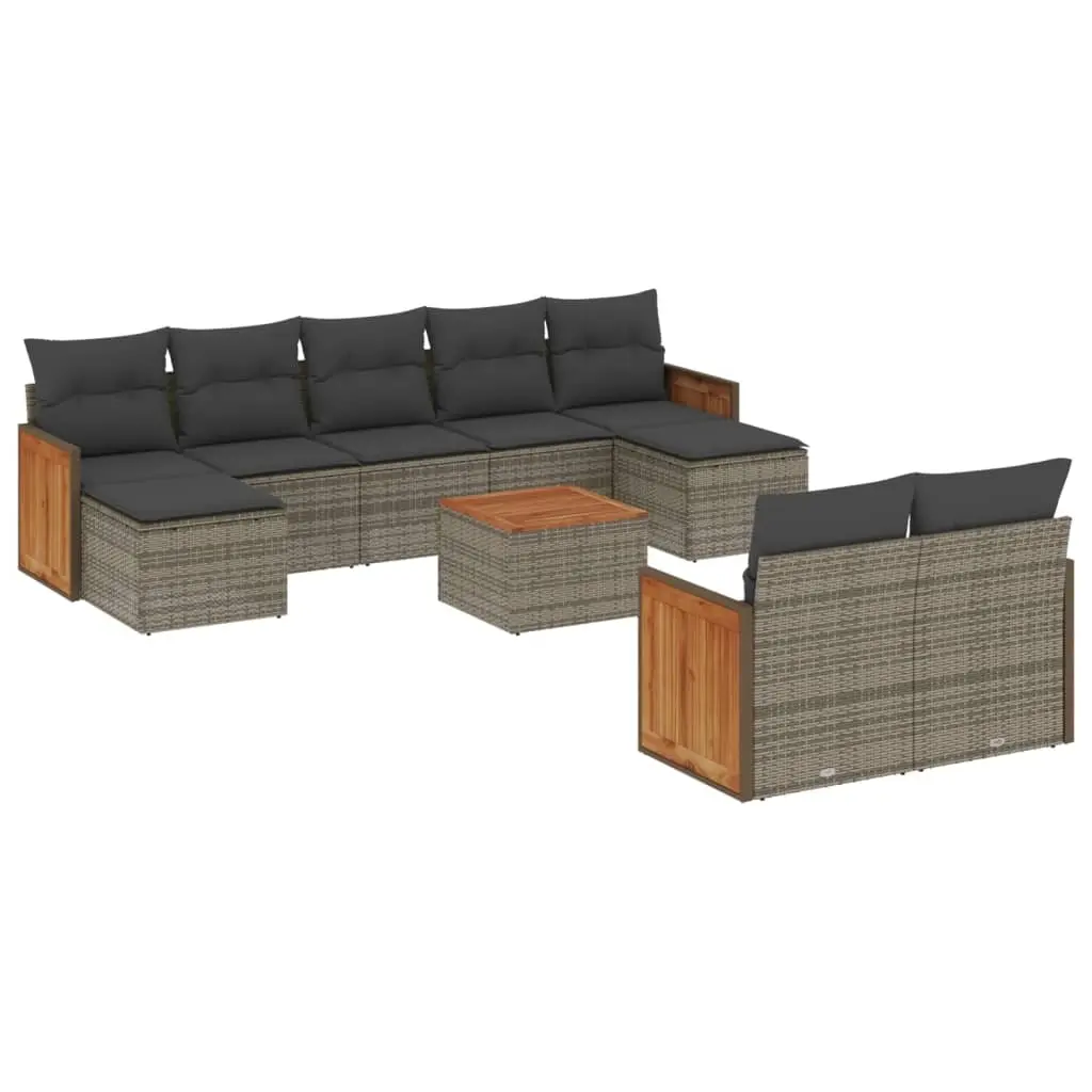 10 Piece Garden Sofa Set with Cushions Grey Poly Rattan 3228090 - Furniture