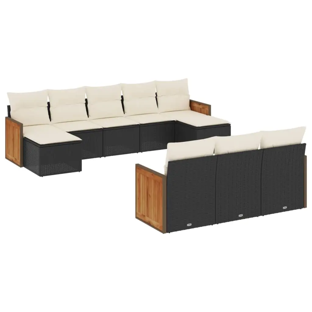 10 Piece Garden Sofa Set with Cushions Black Poly Rattan 3228093 - Furniture