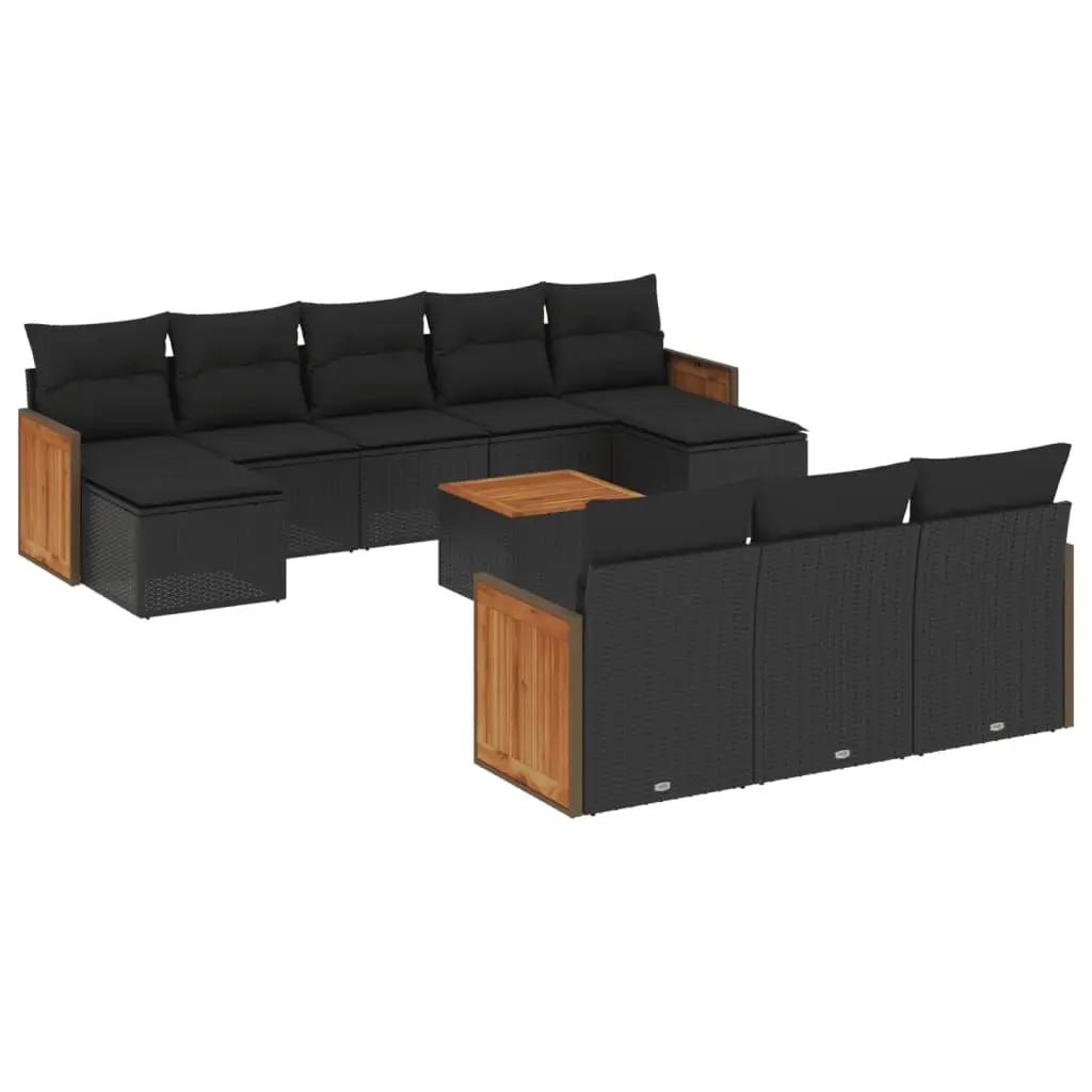 11 Piece Garden Sofa Set with Cushions Black Poly Rattan 3228099 - Furniture