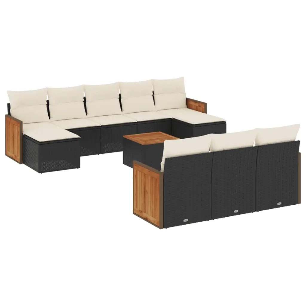 11 Piece Garden Sofa Set with Cushions Black Poly Rattan 3228100 - Furniture