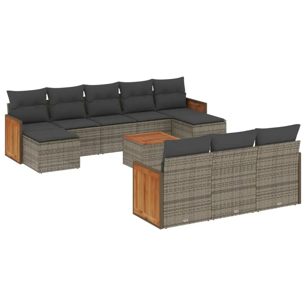 11 Piece Garden Sofa Set with Cushions Grey Poly Rattan 3228104 - Furniture