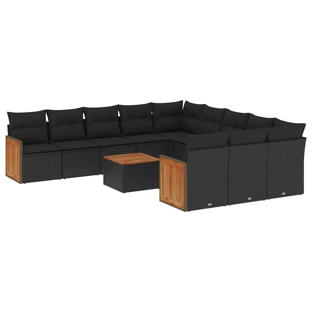 12 Piece Garden Sofa Set with Cushions Black Poly Rattan 3228113 - Furniture