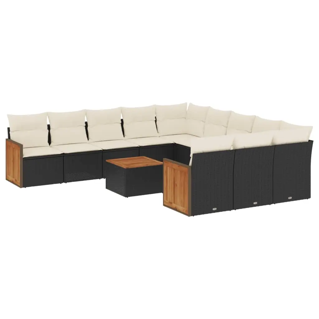 12 Piece Garden Sofa Set with Cushions Black Poly Rattan 3228114 - Furniture