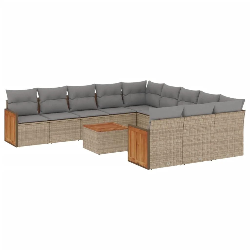 12 Piece Garden Sofa Set with Cushions Beige Poly Rattan 3228117 - Furniture