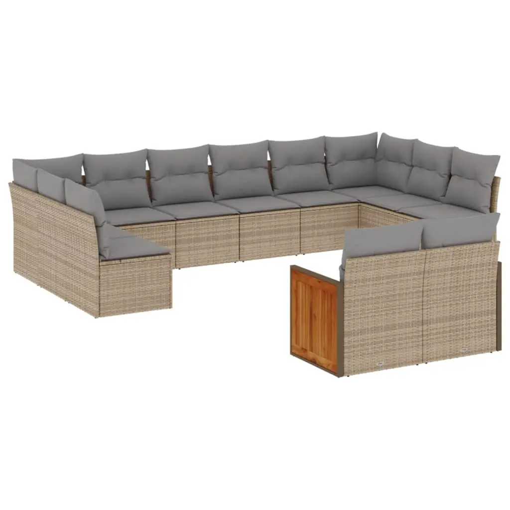 12 Piece Garden Sofa Set with Cushions Beige Poly Rattan 3228124 - Furniture