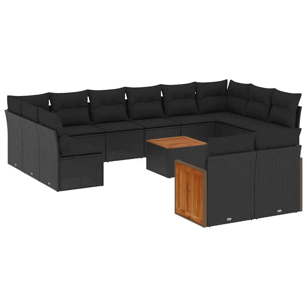 13 Piece Garden Sofa Set with Cushions Black Poly Rattan 3228127 - Furniture