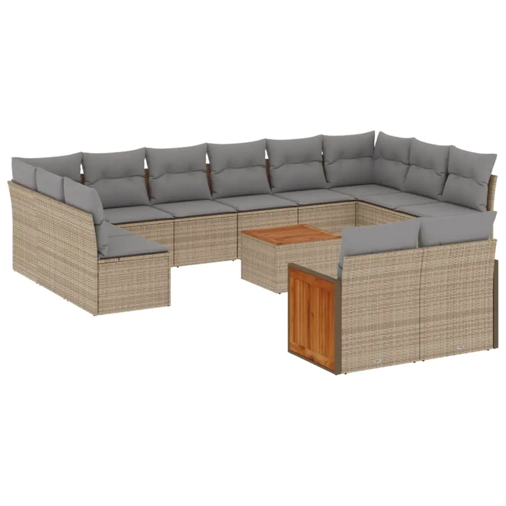 13 Piece Garden Sofa Set with Cushions Beige Poly Rattan 3228131 - Furniture