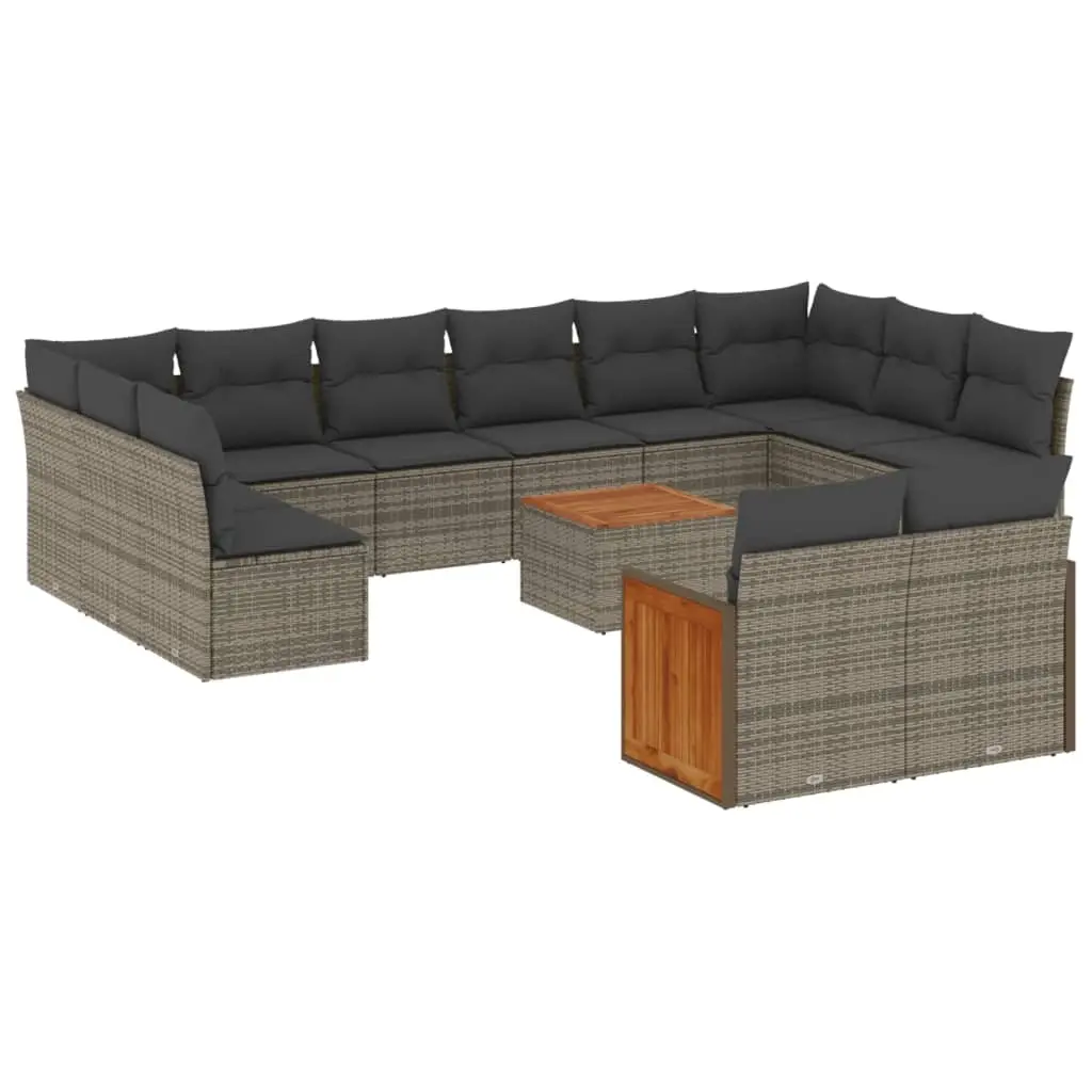 13 Piece Garden Sofa Set with Cushions Grey Poly Rattan 3228132 - Furniture