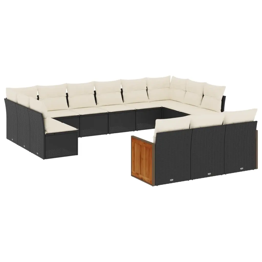 13 Piece Garden Sofa Set with Cushions Black Poly Rattan 3228135 - Furniture