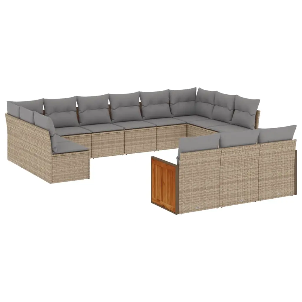 13 Piece Garden Sofa Set with Cushions Beige Poly Rattan 3228138 - Furniture