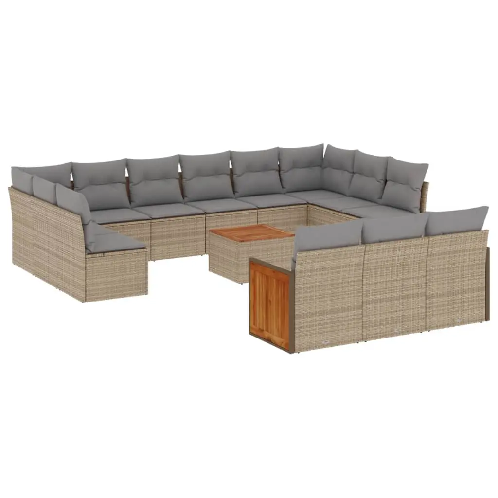 14 Piece Garden Sofa Set with Cushions Beige Poly Rattan 3228145 - Furniture
