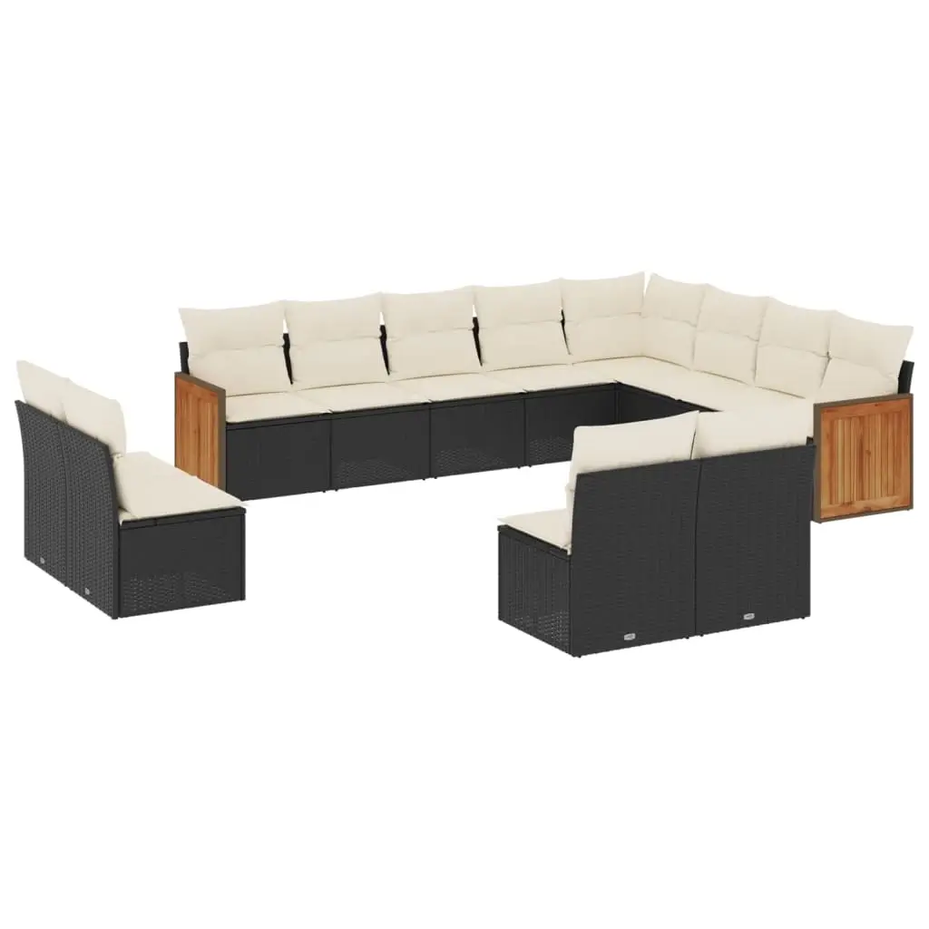 12 Piece Garden Sofa Set with Cushions Black Poly Rattan 3228149 - Furniture