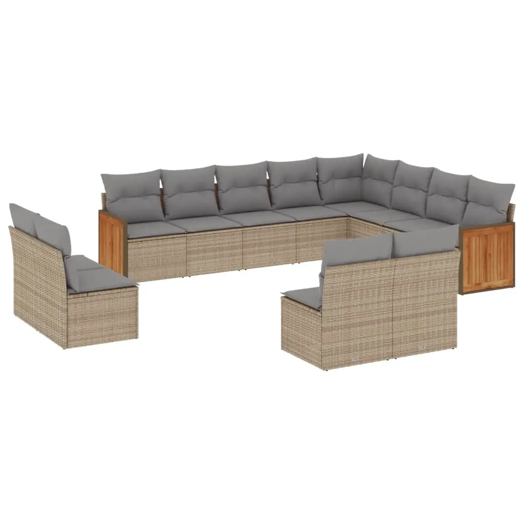 12 Piece Garden Sofa Set with Cushions Beige Poly Rattan 3228152 - Furniture