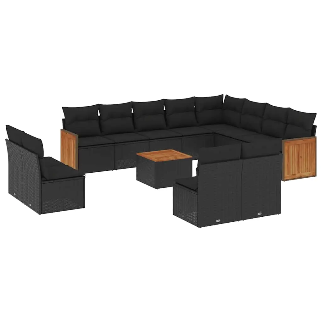 13 Piece Garden Sofa Set with Cushions Black Poly Rattan 3228155 - Furniture