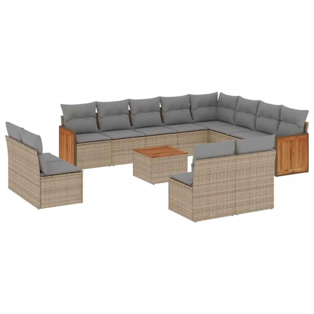 13 Piece Garden Sofa Set with Cushions Beige Poly Rattan 3228159 - Furniture