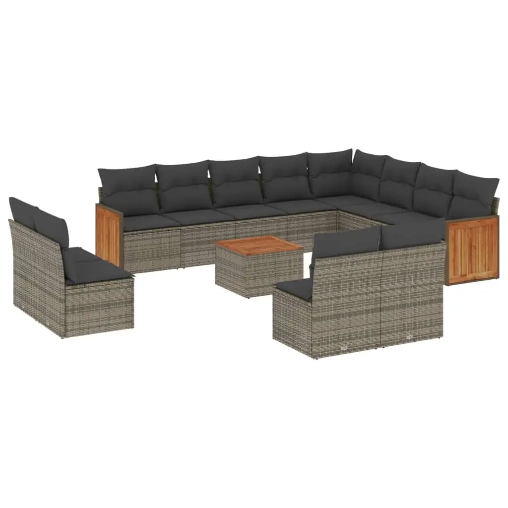 13 Piece Garden Sofa Set with Cushions Grey Poly Rattan 3228160 - Furniture