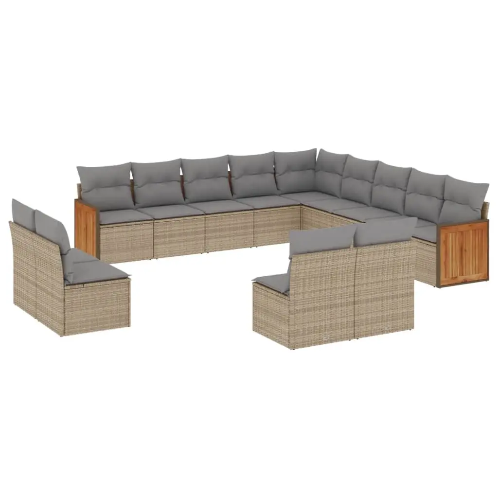 13 Piece Garden Sofa Set with Cushions Beige Poly Rattan 3228166 - Furniture