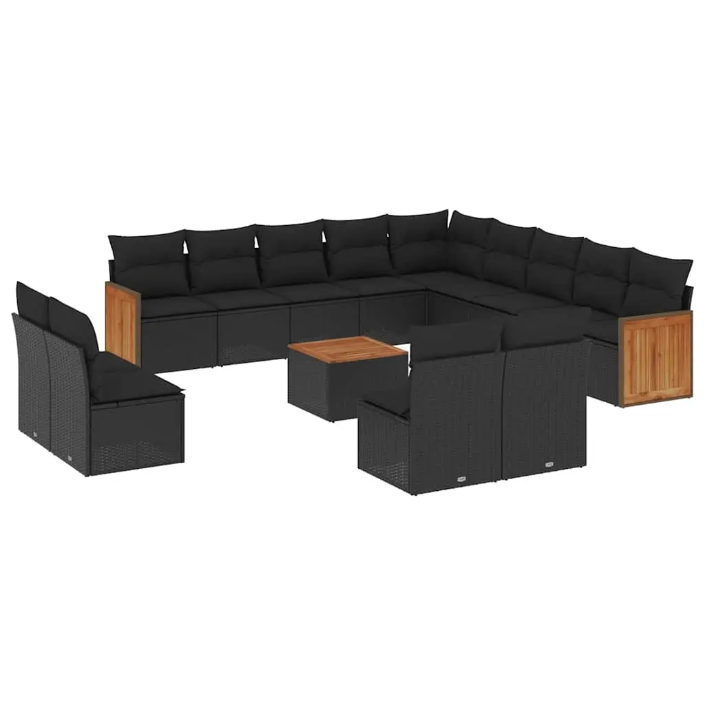 14 Piece Garden Sofa Set with Cushions Black Poly Rattan 3228169 - Furniture