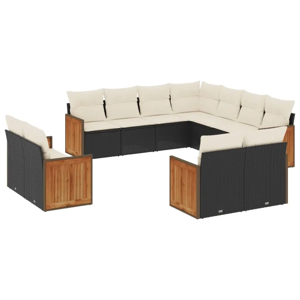 11 Piece Garden Sofa Set with Cushions Black Poly Rattan 3228177 - Furniture
