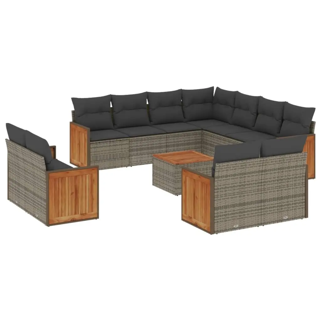 12 Piece Garden Sofa Set with Cushions Grey Poly Rattan 3228188 - Furniture