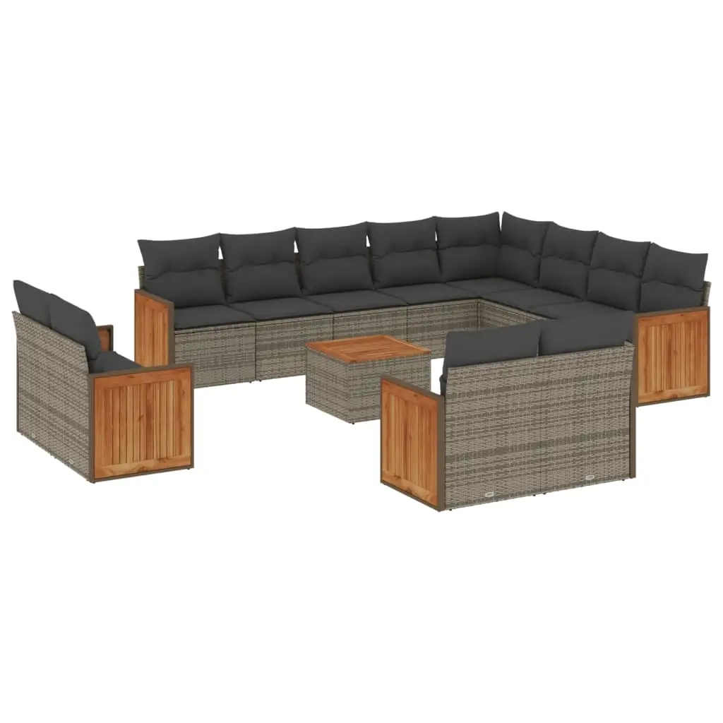 13 Piece Garden Sofa Set with Cushions Grey Poly Rattan 3228202 - Furniture