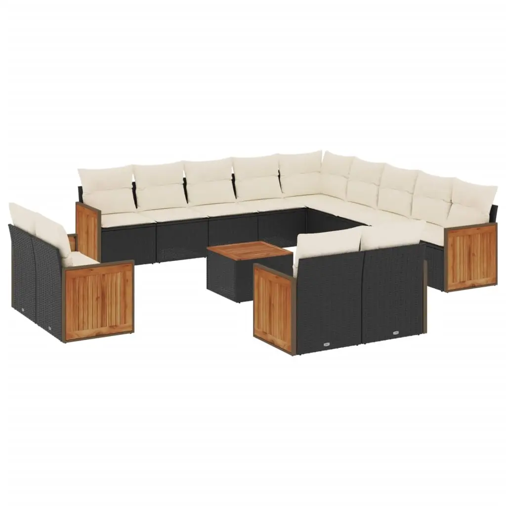 14 Piece Garden Sofa Set with Cushions Black Poly Rattan 3228212 - Furniture
