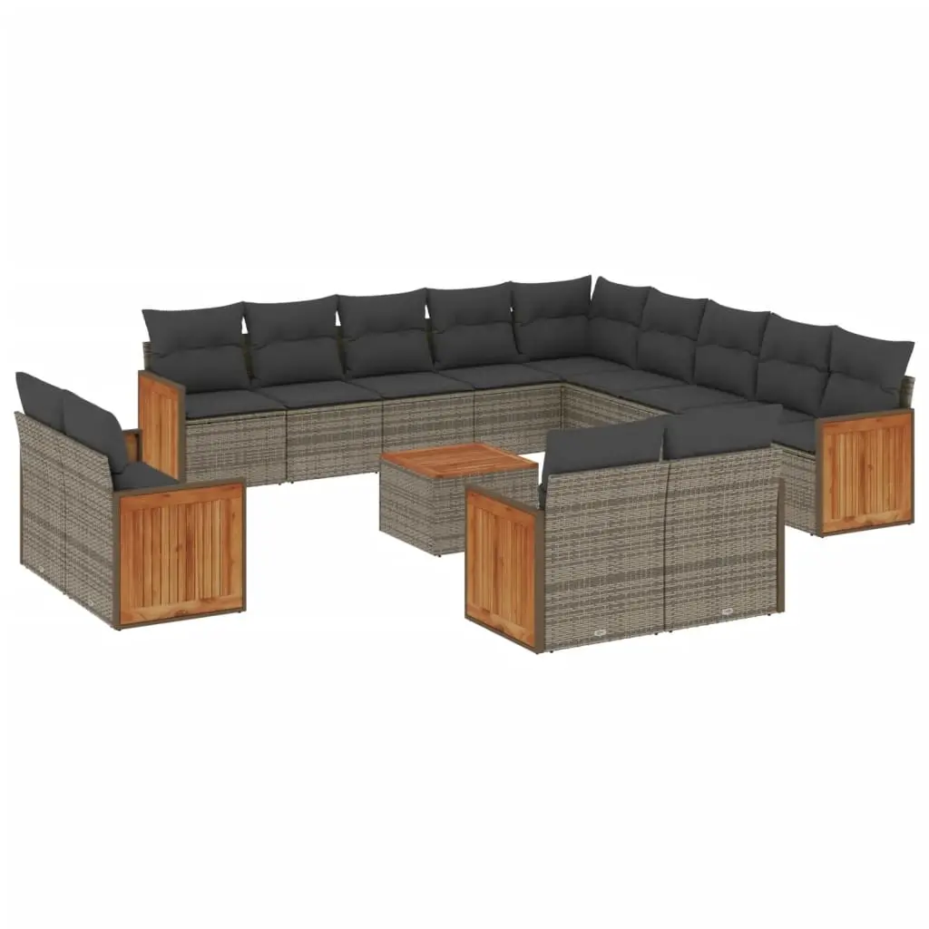 14 Piece Garden Sofa Set with Cushions Grey Poly Rattan 3228216 - Furniture