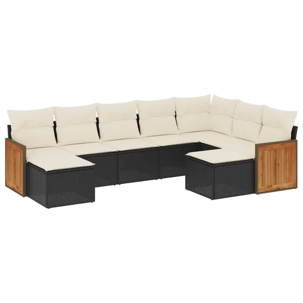 9 Piece Garden Sofa Set with Cushions Black Poly Rattan 3228219 - Furniture