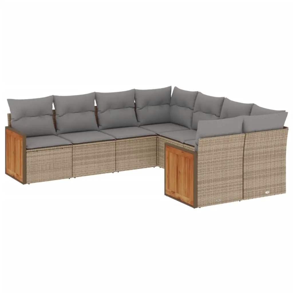 8 Piece Garden Sofa Set with Cushions Beige Poly Rattan 3228236 - Furniture