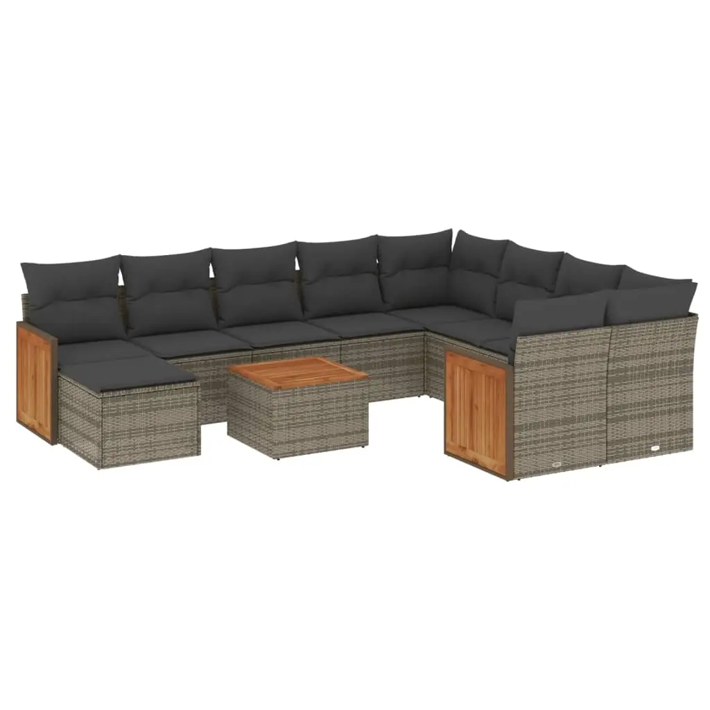 11 Piece Garden Sofa Set with Cushions Grey Poly Rattan 3228244 - Furniture