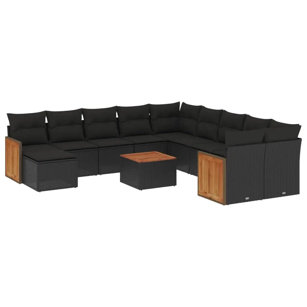 12 Piece Garden Sofa Set with Cushions Black Poly Rattan 3228253 - Furniture