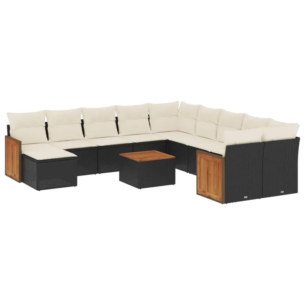 12 Piece Garden Sofa Set with Cushions Black Poly Rattan 3228254 - Furniture