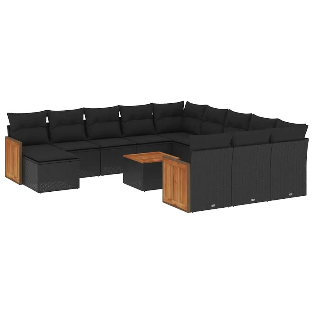 13 Piece Garden Sofa Set with Cushions Black Poly Rattan 3228267 - Furniture