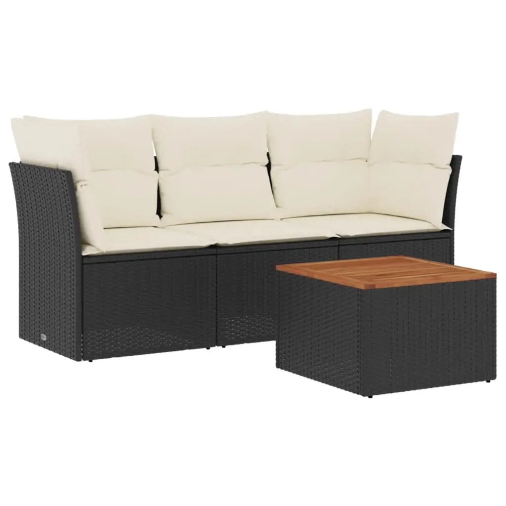 4 Piece Garden Sofa Set with Cushions Black Poly Rattan 3223466 - Furniture