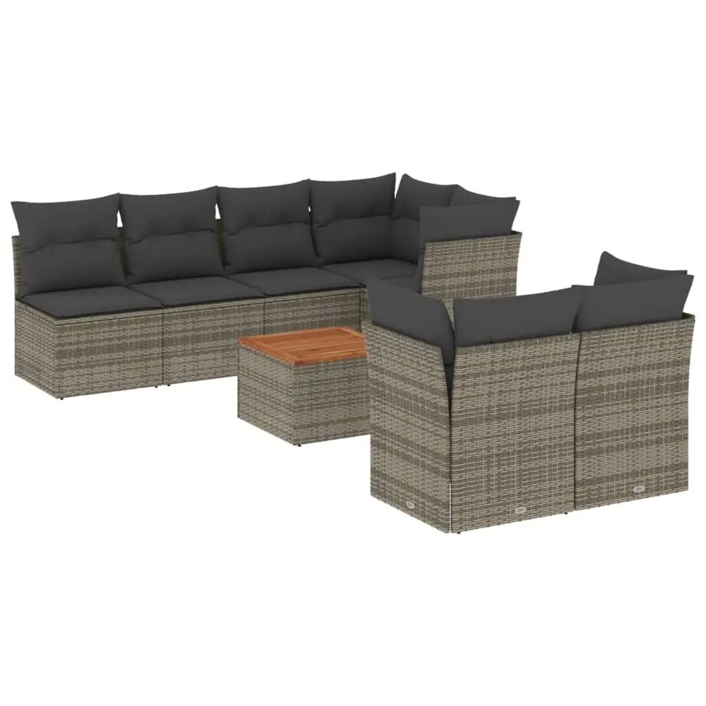8 Piece Garden Sofa Set with Cushions Grey Poly Rattan 3223519 - Furniture