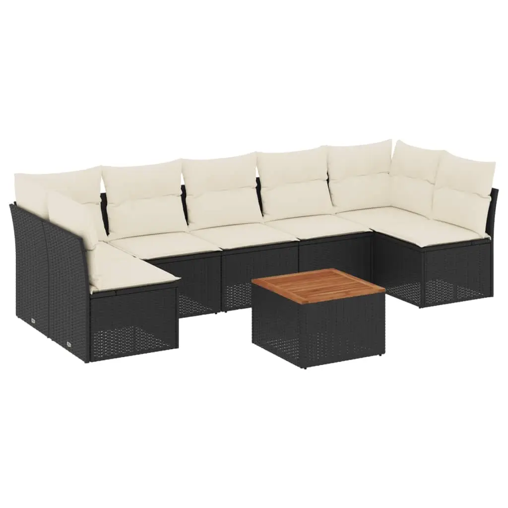 8 Piece Garden Sofa Set with Cushions Black Poly Rattan 3223571 - Furniture