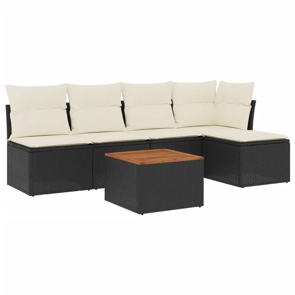 6 Piece Garden Sofa Set with Cushions Black Poly Rattan 3223599 - Furniture