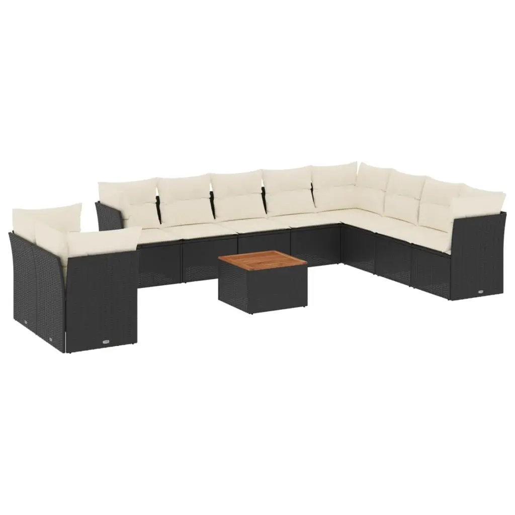 11 Piece Garden Sofa Set with Cushions Black Poly Rattan 3223718 - Furniture