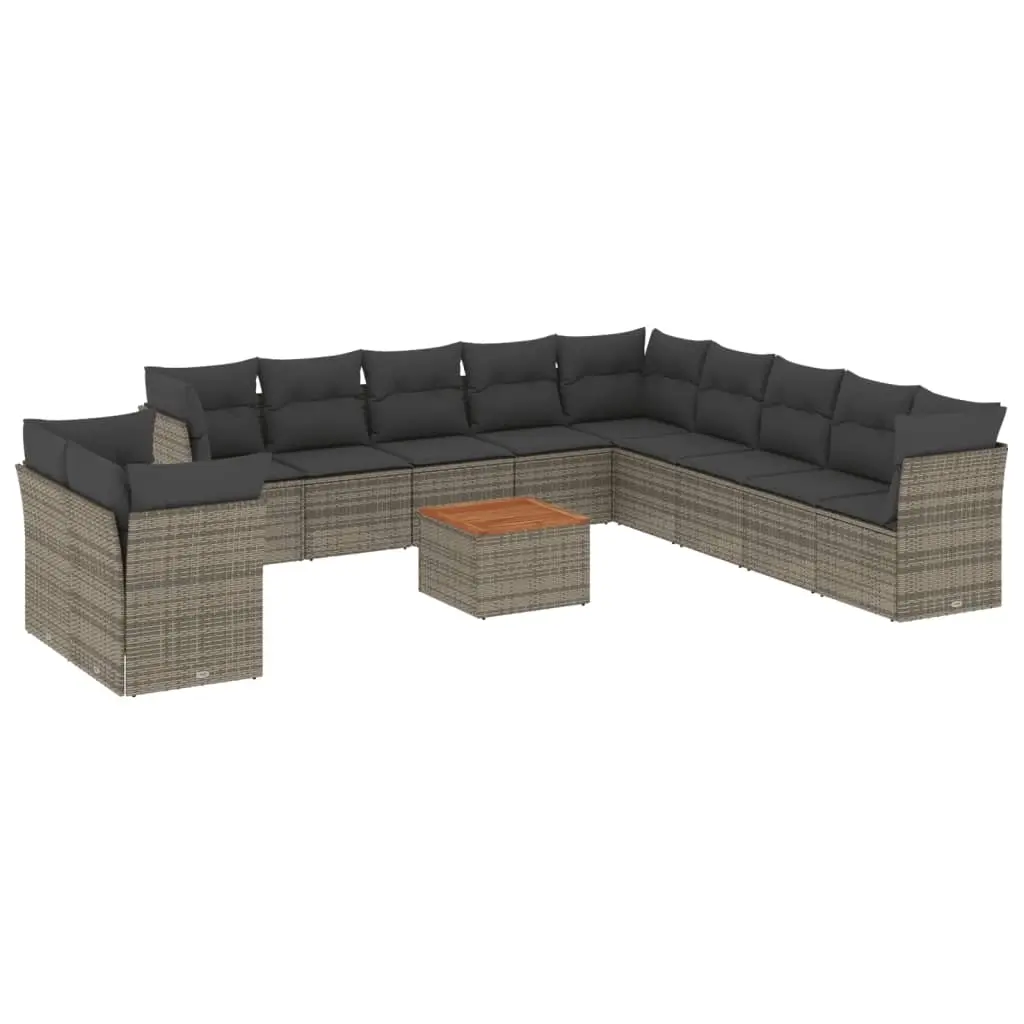 12 Piece Garden Sofa Set with Cushions Grey Poly Rattan 3223729 - Furniture