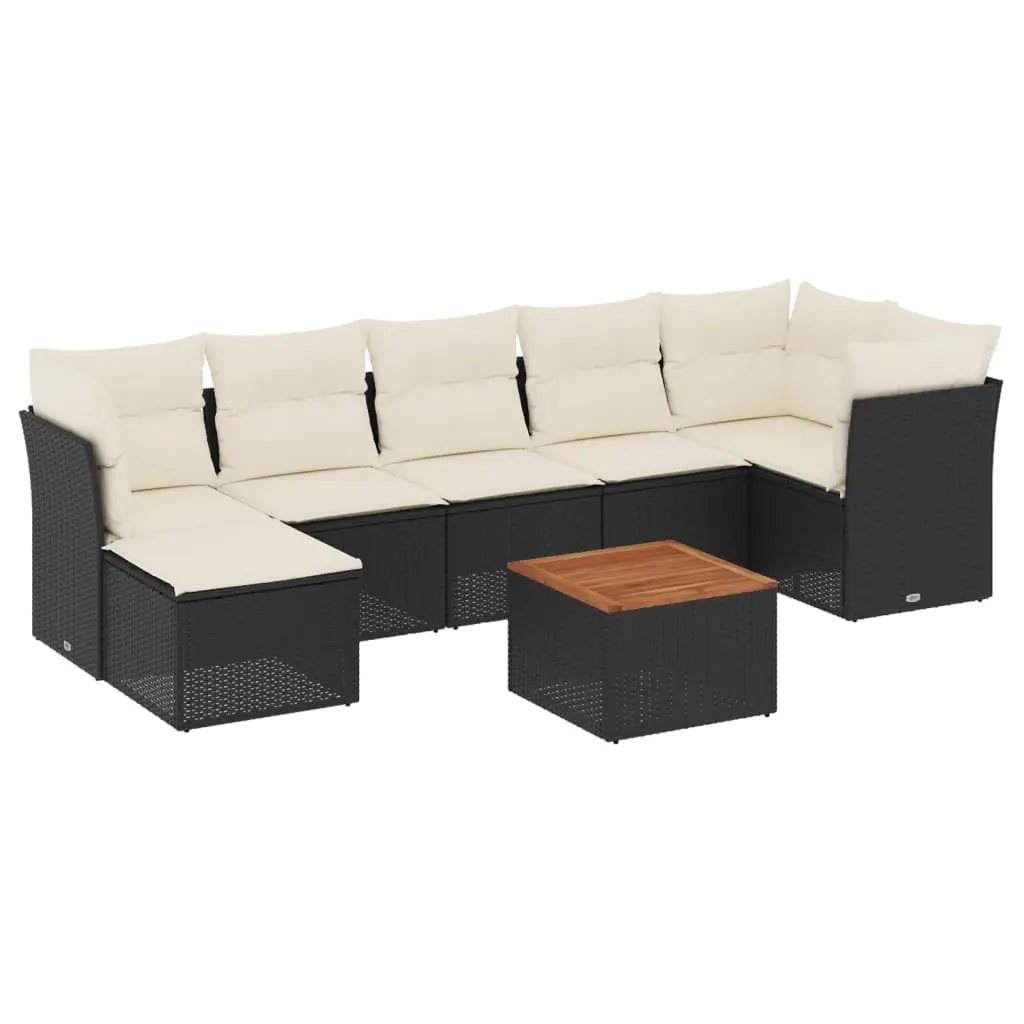 8 Piece Garden Sofa Set with Cushions Black Poly Rattan 3223753 - Furniture