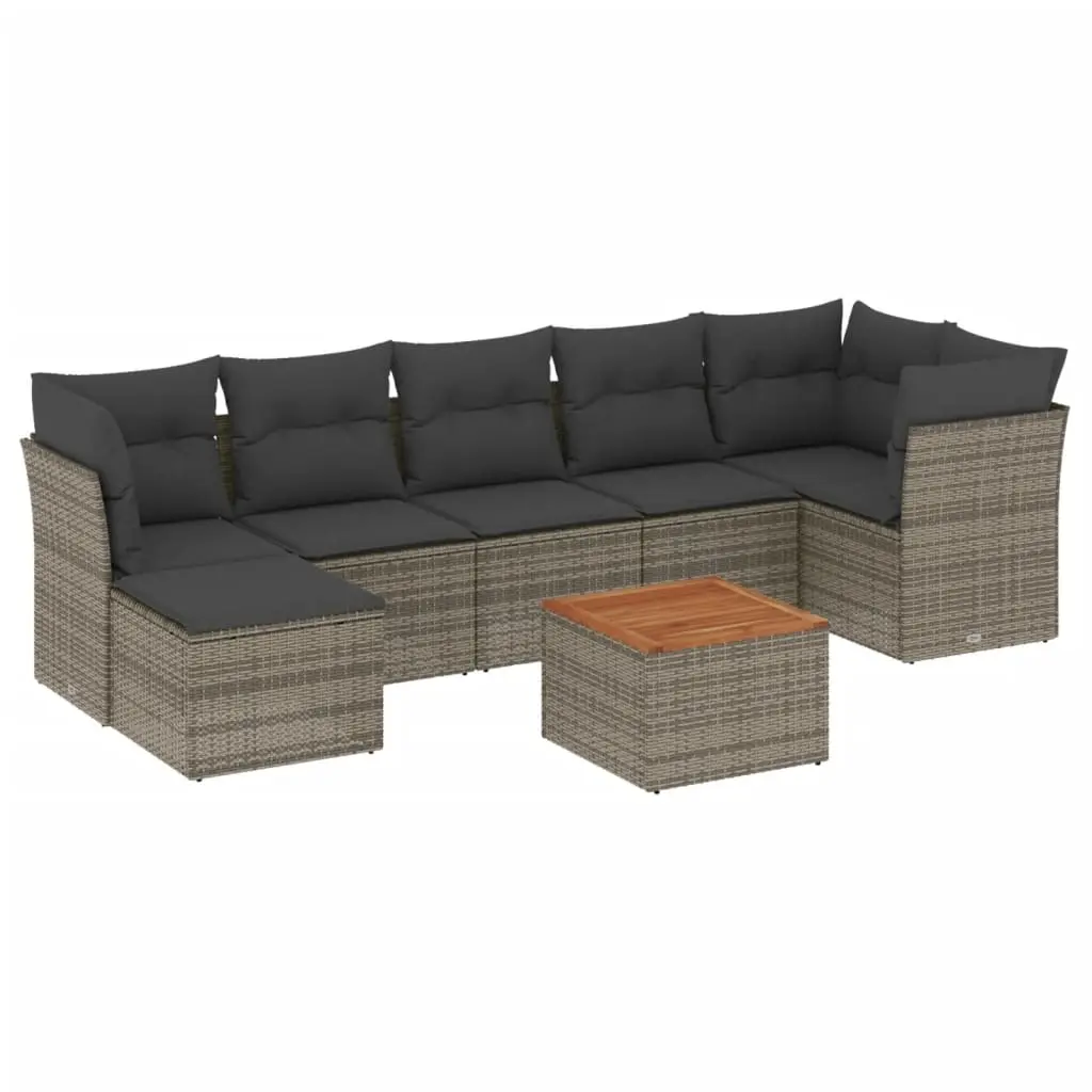 8 Piece Garden Sofa Set with Cushions Grey Poly Rattan 3223757 - Furniture